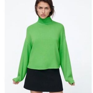ZARA Bright Green Mock Neck Sweater